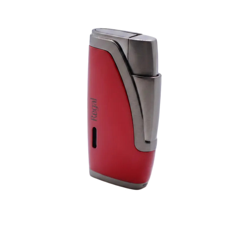 A red and silver Torch lighter standing upright on a white background.