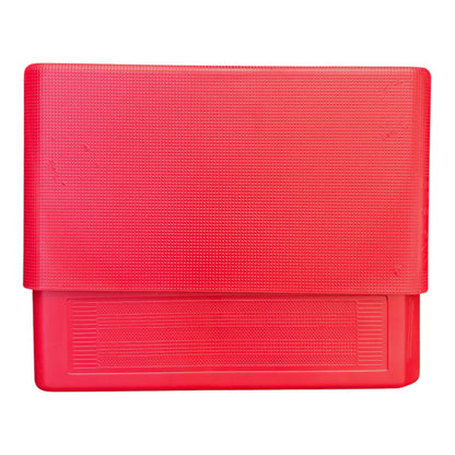 Red slide-top cigarette case with a rectangular shape, textured finish, and sliding top lid for holding king size cigarettes.