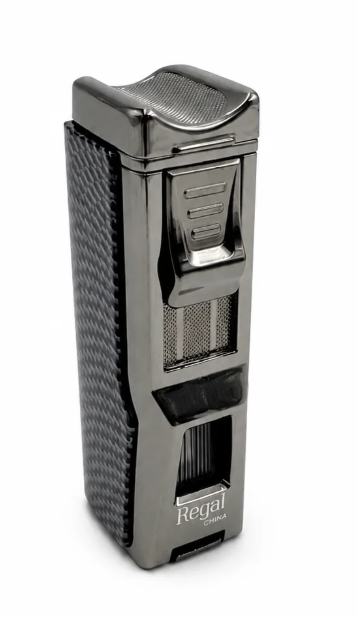 Carbon Fibre Regal Nitro 4 Flame Torch Lighter On White Background