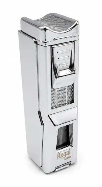 Silver Regal Nitro 4 Flame Torch Lighter On White Background 