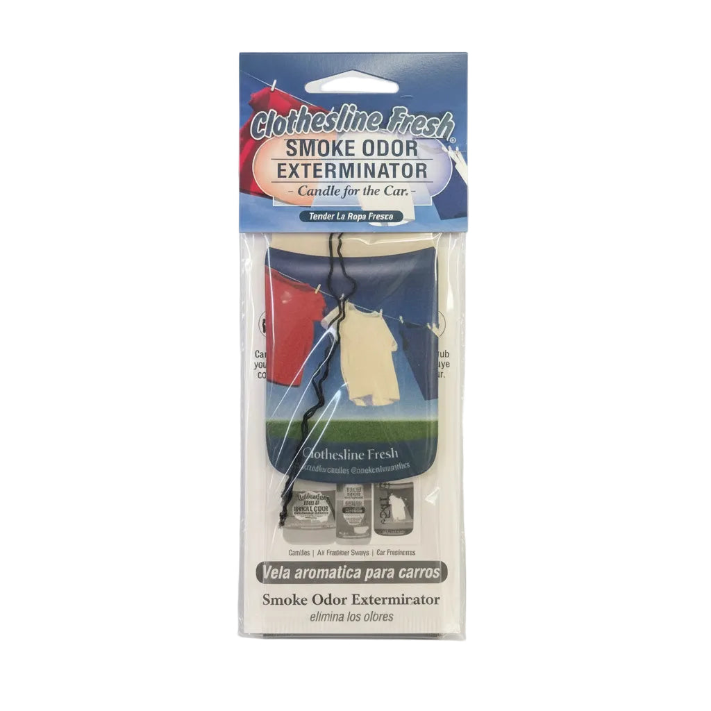 Smoke Odor Exterminator Clothesline Fresh hanging car air freshener in clear packaging, - The Wee Smoke Shop