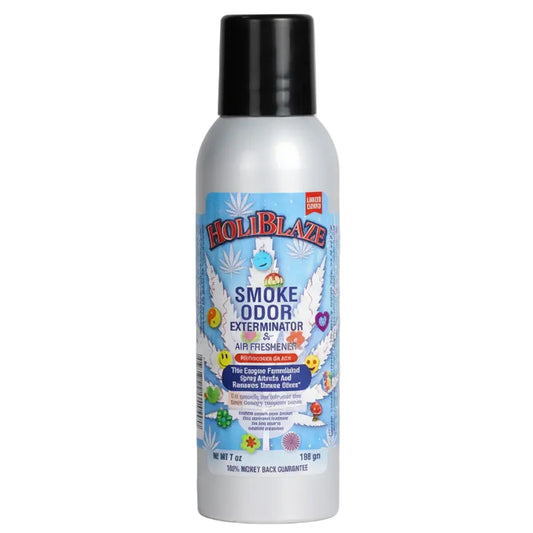 HoliBlaze smoke odor exterminator spray bottle on a white background