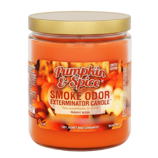 Jar of Pumpkin Spice Smoke Odor Exterminator Candle on a white background - The Wee Smoke Shop