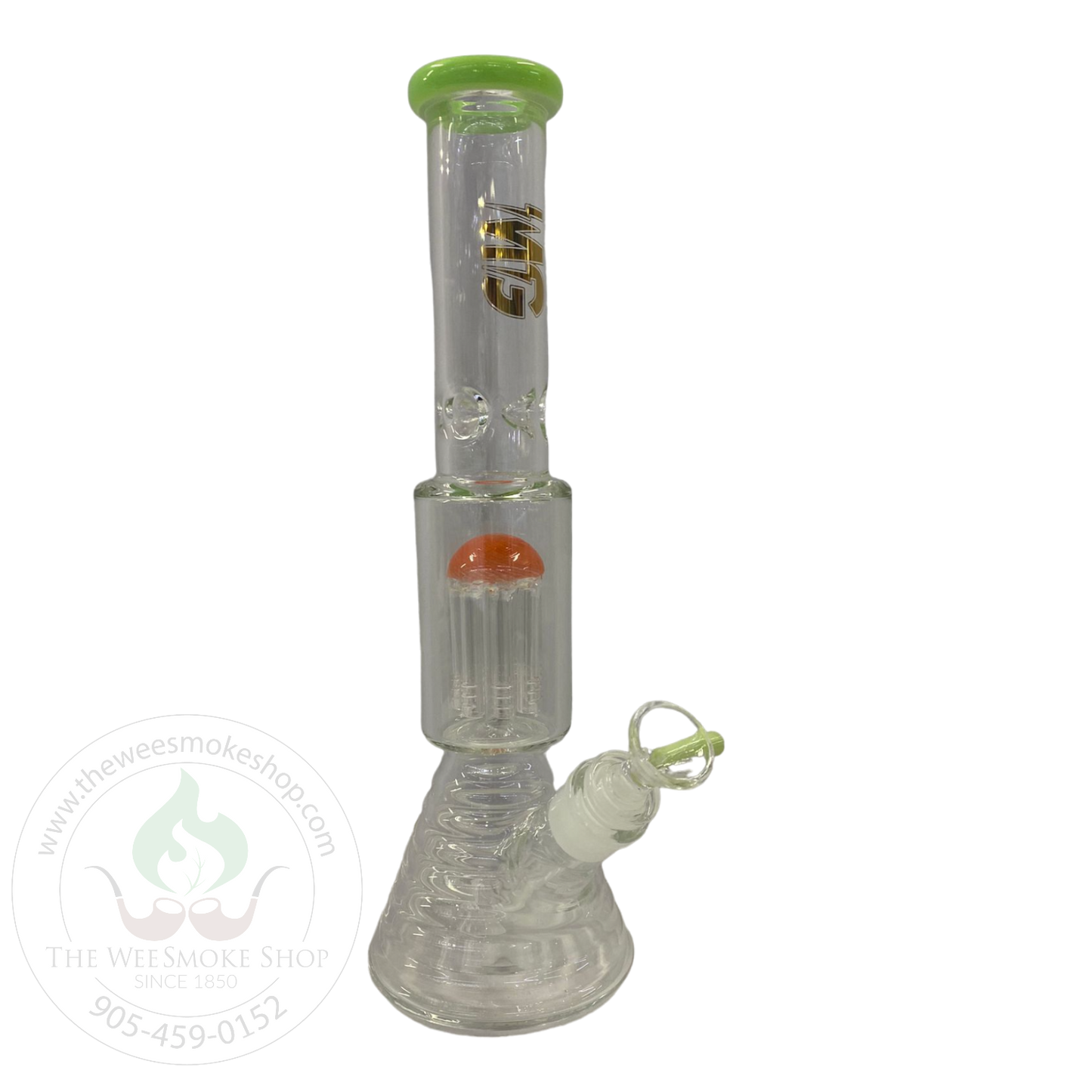 Light Green Make Glass Tree Perc Rippled Bong (14") - Glass Bong - The Wee Smoke Shop