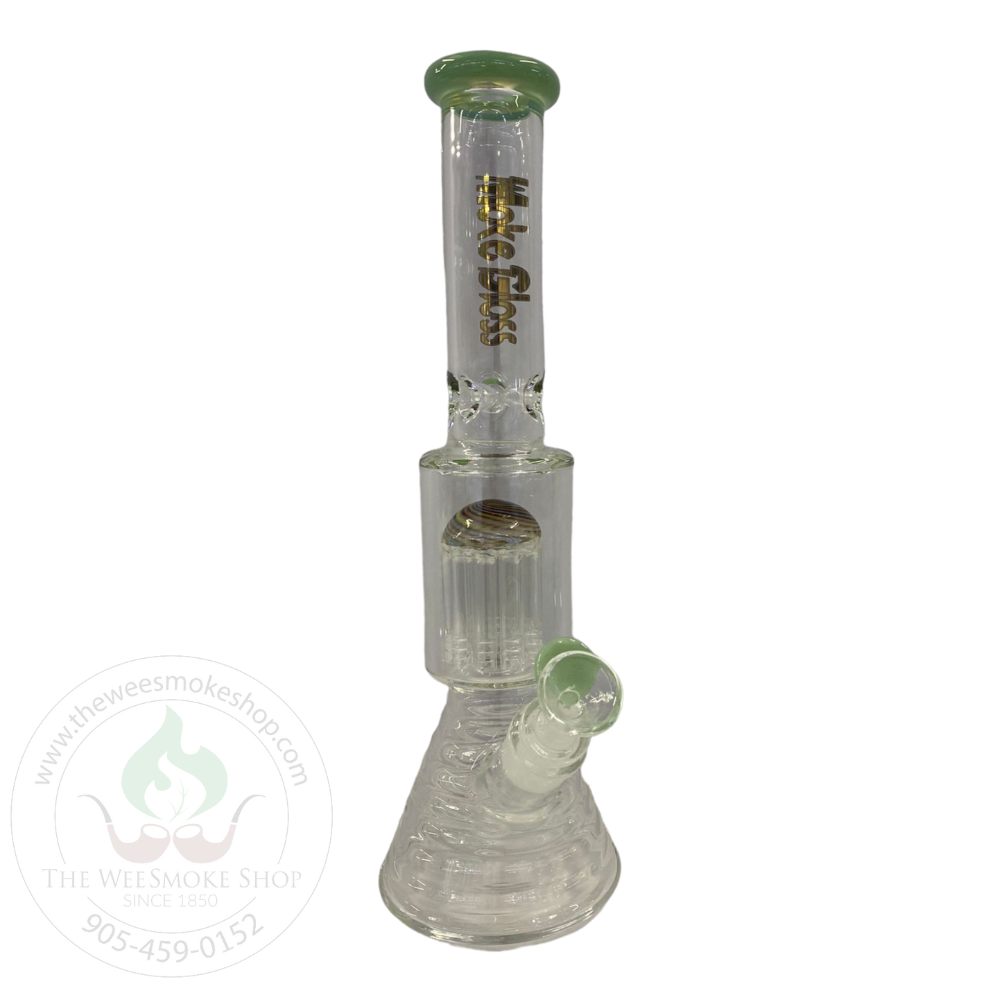 Green Make Glass Tree Perc Rippled Bong (14") - Glass Bong - The Wee Smoke Shop