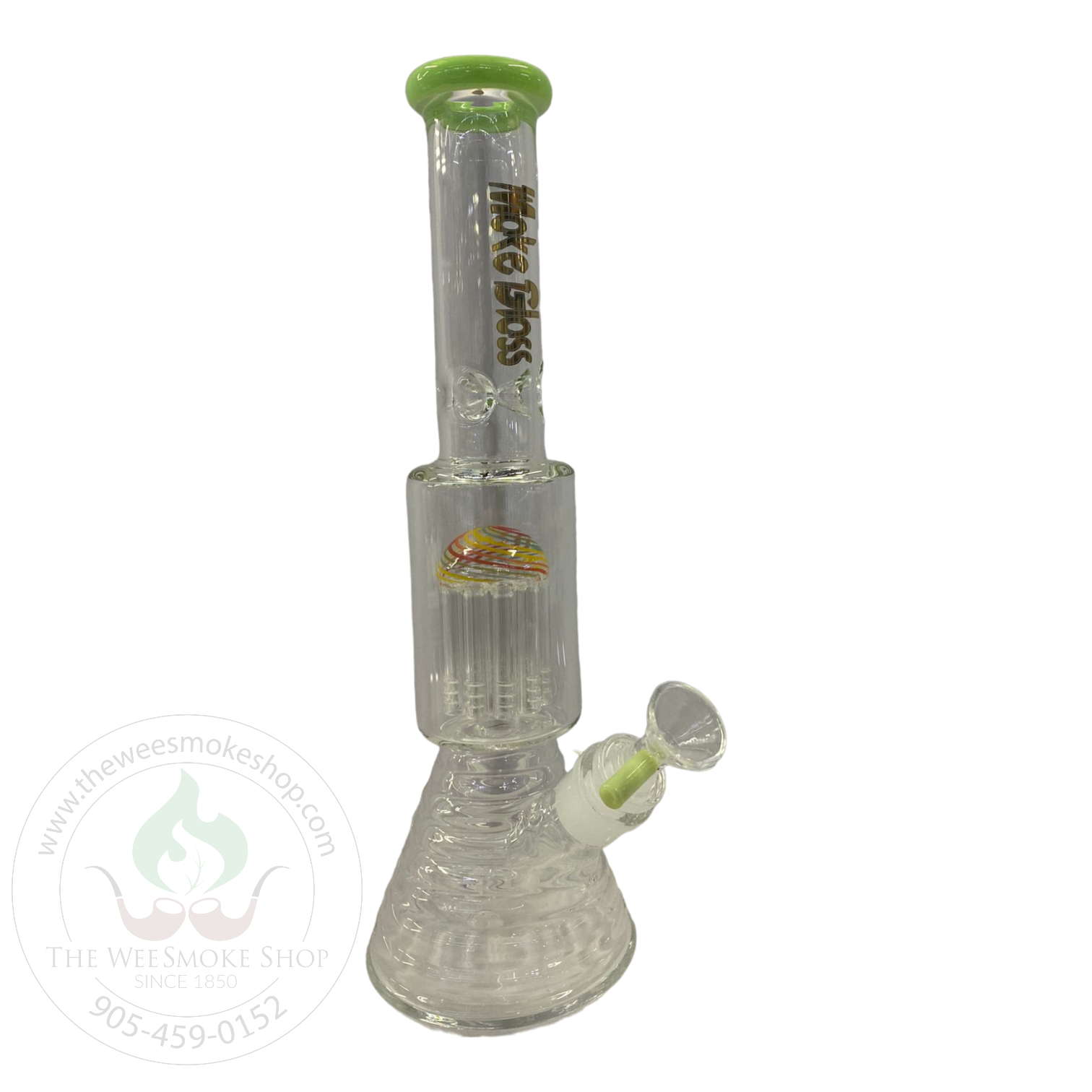 Light Green Make Glass Tree Perc Rippled Bong (14") - Glass Bong - The Wee Smoke Shop