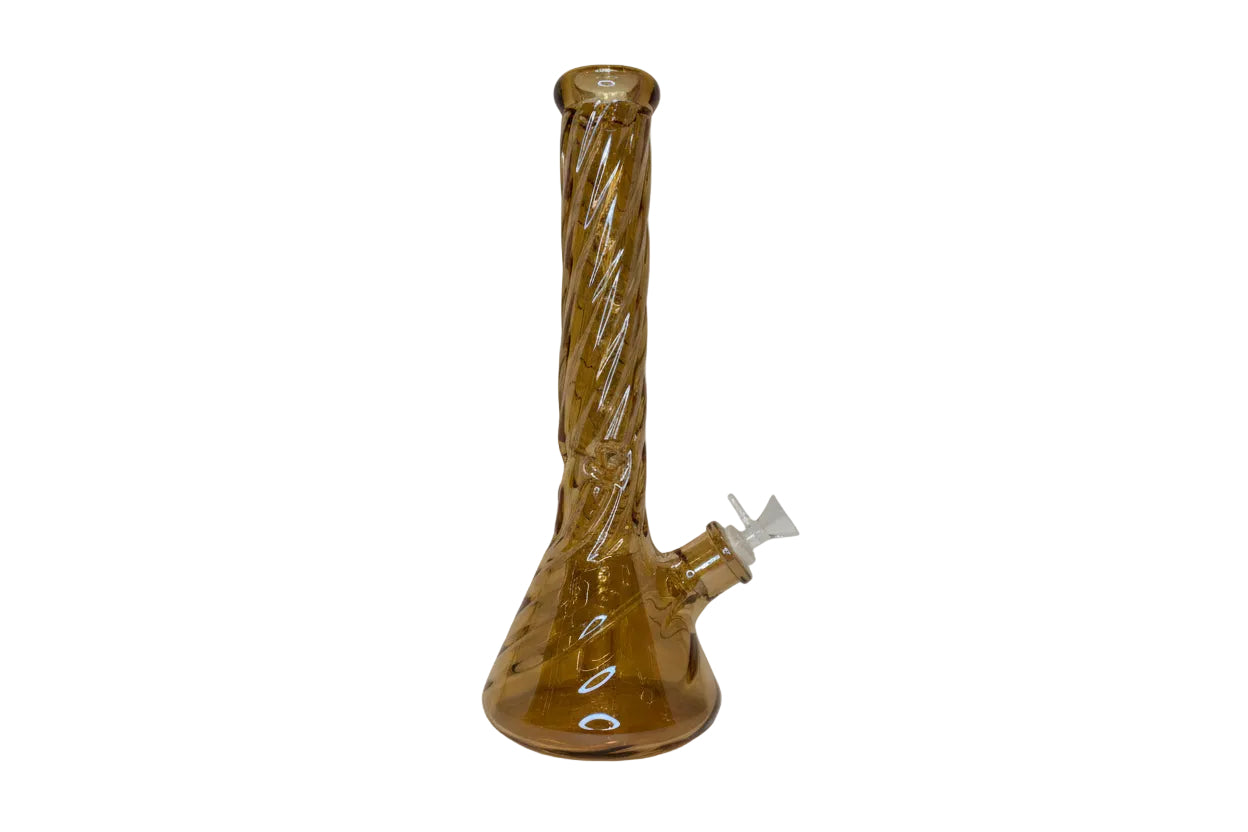 Wheel 14" 7 mm Twisted Beaker Bong - Brown - The Wee Smoke Shop