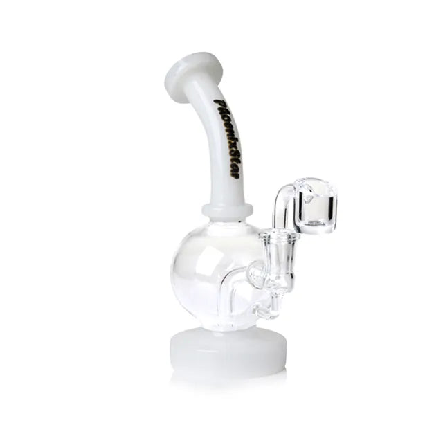 Glass smoking Dab Rig with white accent on a white background