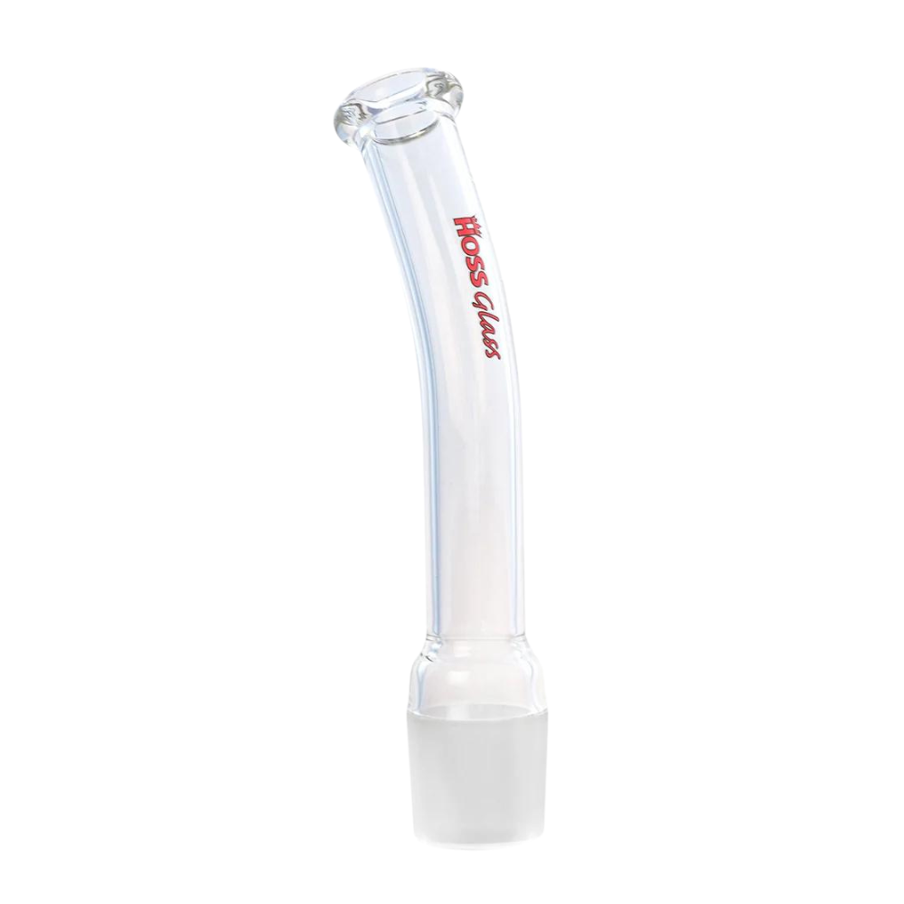 Clear glass Hoss bent neck bong top tube attachment with logo and joint connection