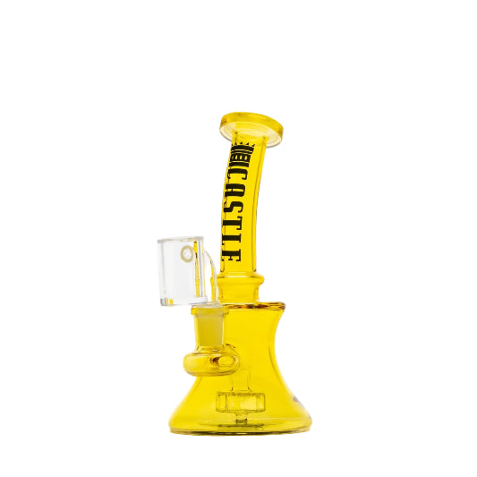 Yellow  Castle 5" Electroplated Dab Rig On White Background