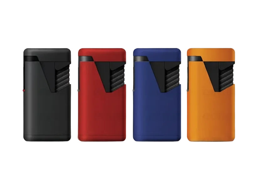 Four colorful torch lighters on a white background