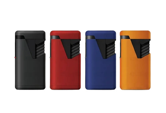 Four colorful torch lighters on a white background