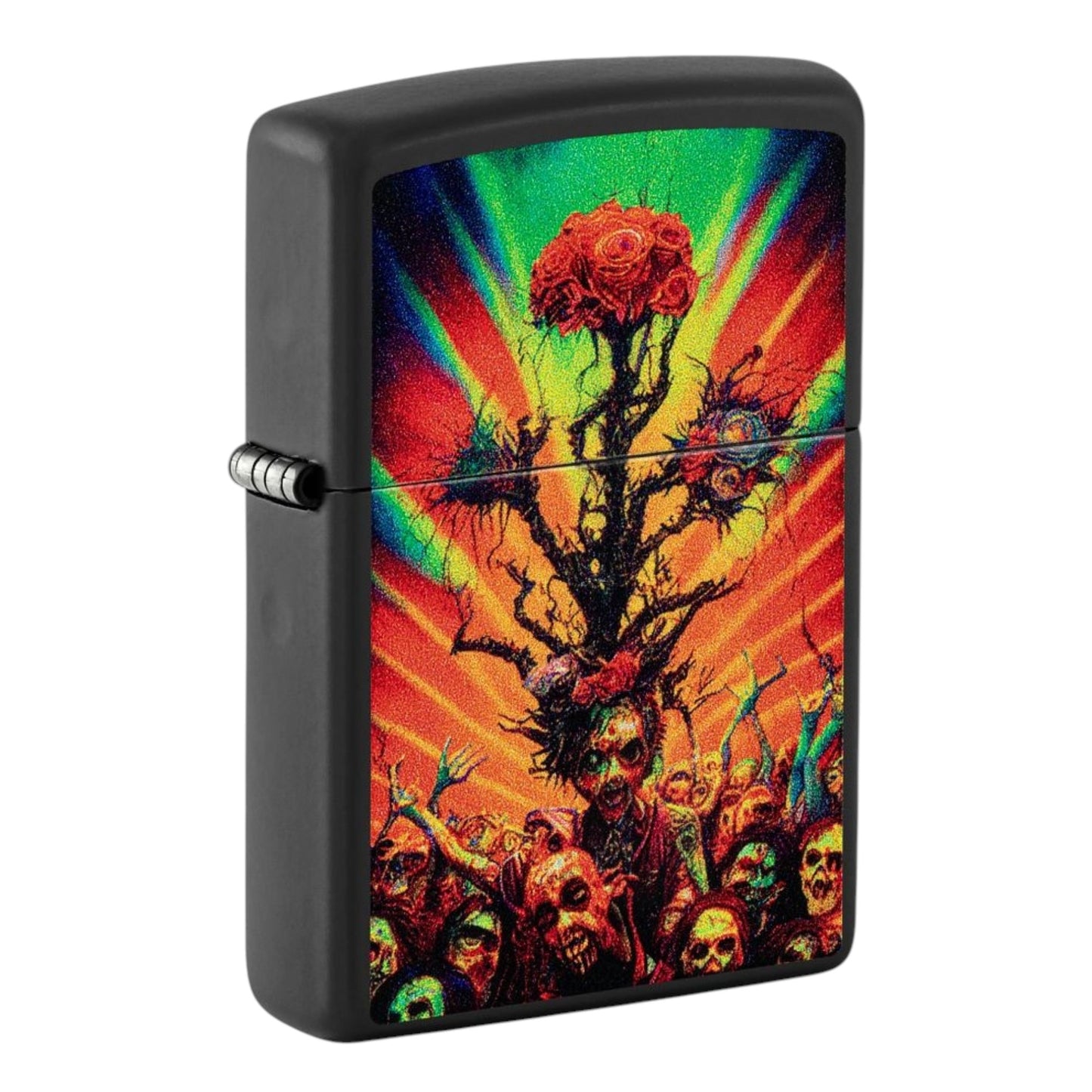 matte black zippo lighter with abstract zombie art colorful skull design - The Wee Smoke Shop