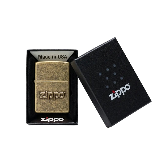 Zippo Antique Stamp Brass Lighter on white background