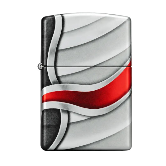 zippo lighter with wavy design and red accent on a white background