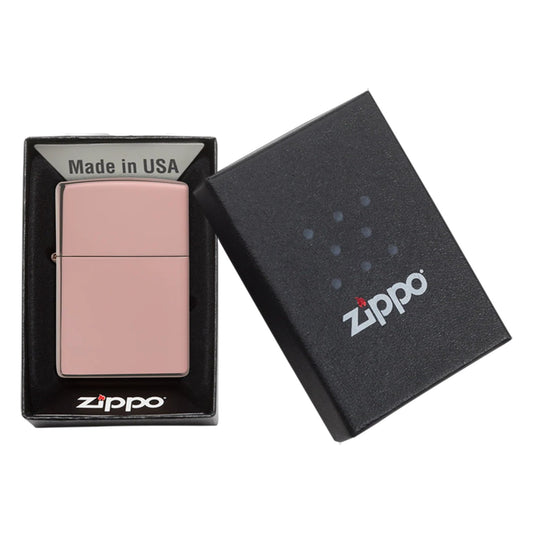 zippo high polish rose gold lighter shiny metallic finish windproof - The Wee Smoke Shop