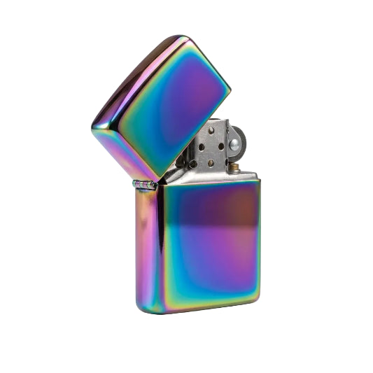Multicolored Zippo lighter on a white background