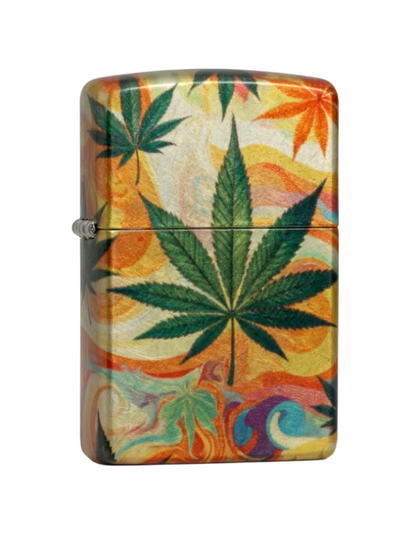 Zippo Psychedelic Leaves Design Lighter on white Background