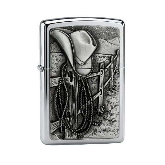 Zippo Resting Cowboy Design lighter on white background