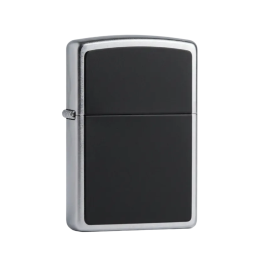 Zippo Street Chrome/Black Leather Plain Emblem Lighter on white background