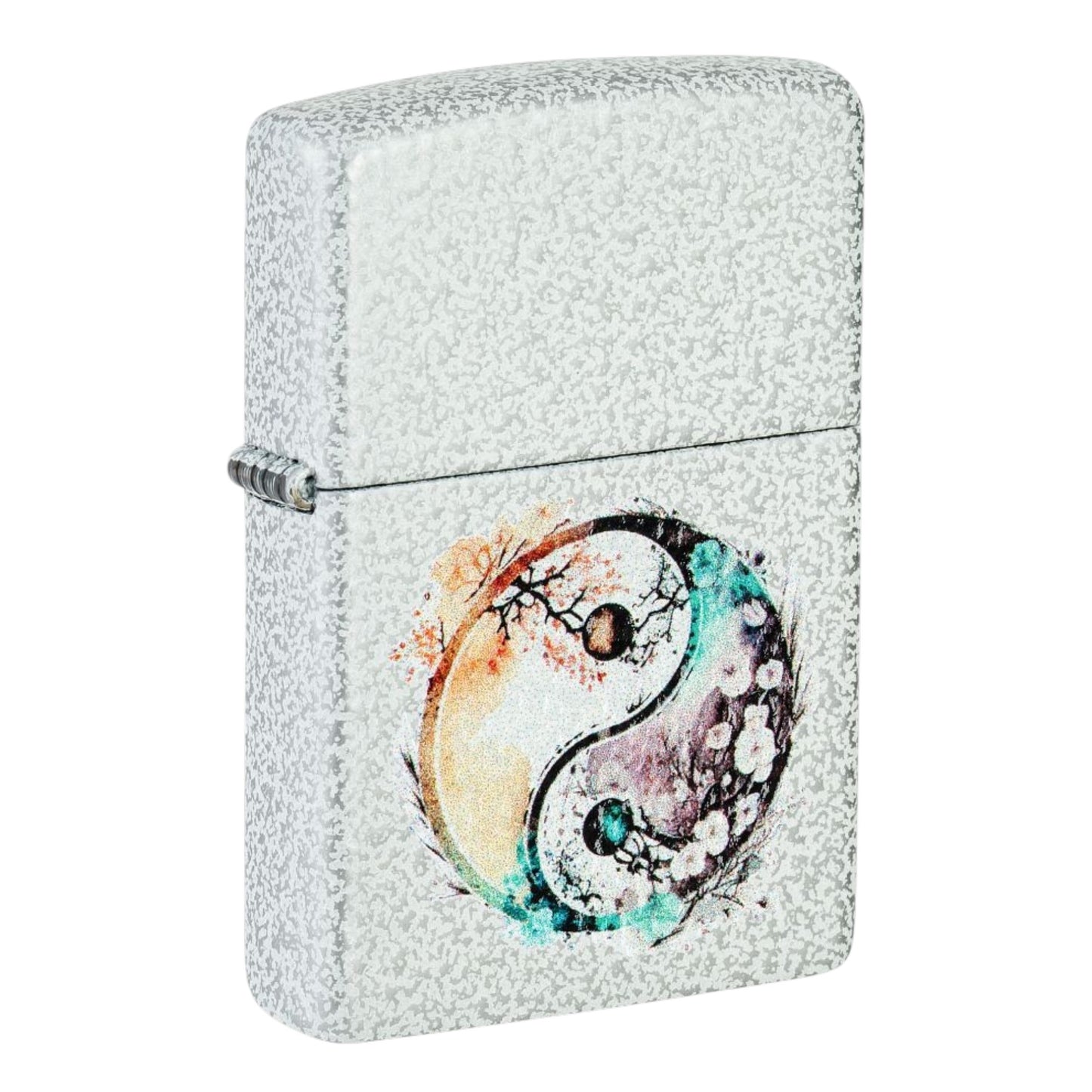 white crackle zippo lighter with yin yang symbol artistic design - The Wee Smoke Shop