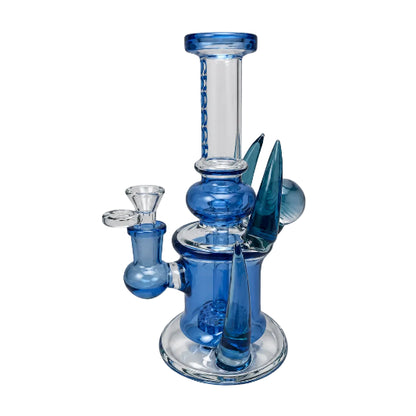 Glass water pipe with blue accents on a white background