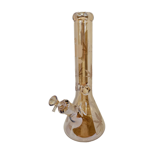 Gold Infyniti 14" 7mm Leaf Glass Beaker Bong - Bong - The Wee Smoke Shop