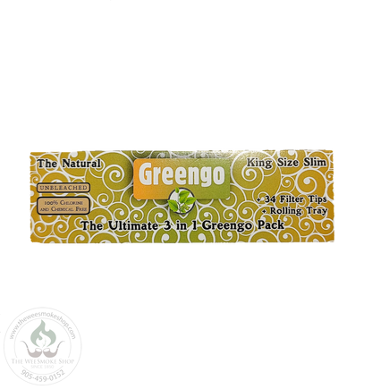 Greengo Rolling Papers. The ultimate 3 in 1. King size slim with 34 filter tips and a rolling tray. The Wee Smoke Shop