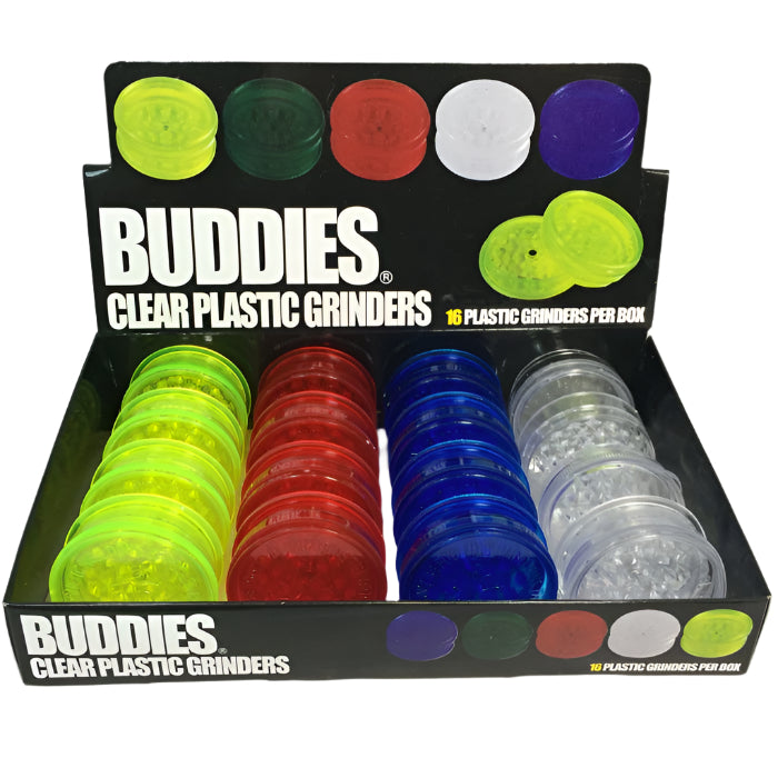 Buddies Clear 2 Part Plastic Grinders - The Wee Smoke Shop