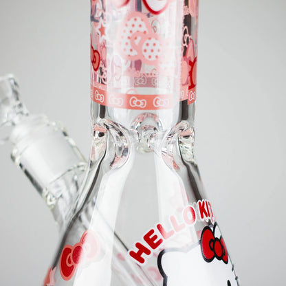 Clear glass pipes with Hello Kitty branding on a gray background
