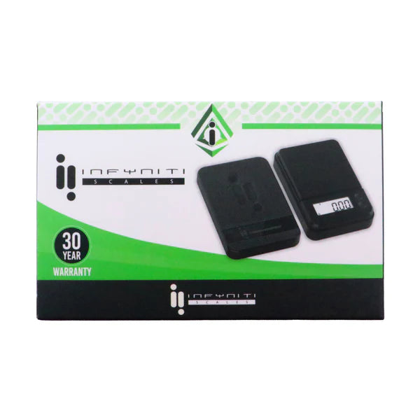 Box of Infiniiti scale with a black digital scalee on a white background