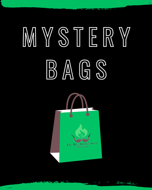 Green mystery bag with a logo on a black background