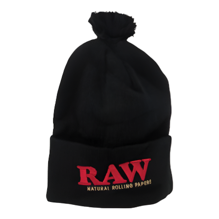 RAW Black Pompom Hat-The Wee Smoke Shop