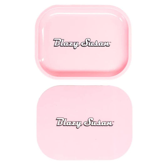 Blazy Susan mini rolling tray with magnetic lid solid pink small metal rolling tray