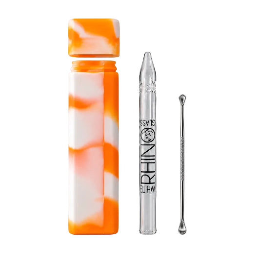A collection of silicone dab straw kits in various colors with a stainless steel dabber tool.