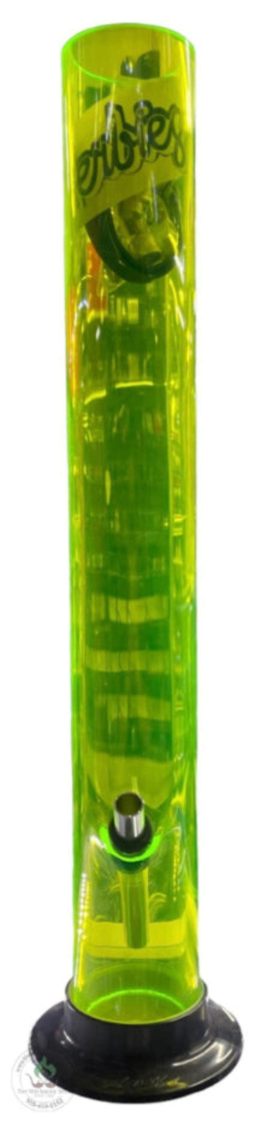 Herbies 15" Acrylic Straight Shooter Bong - Light Green on clear background