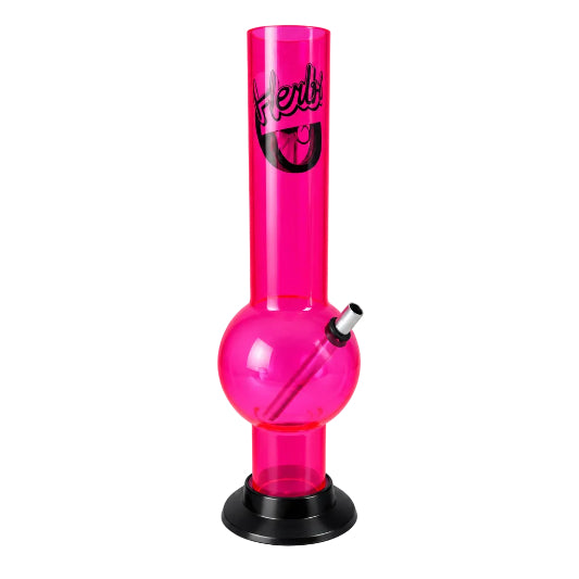 Herbies Acrylic 12" Bong-Pink-Bong on clear background