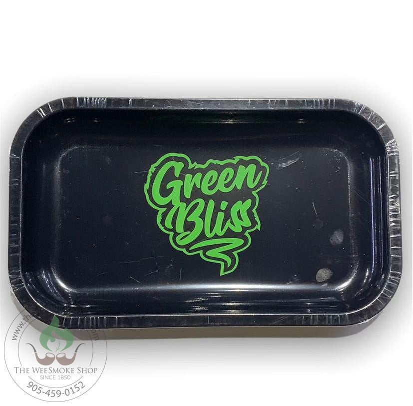 Green Bliss Medium sized rolling tray. Green writing, Black background