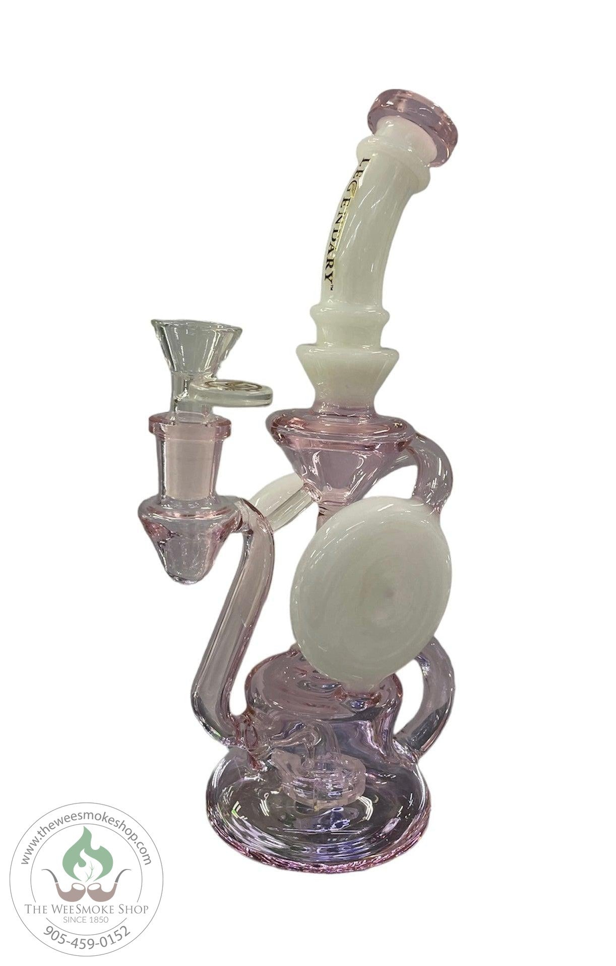 Pink and White Legendary 9.5" Recycler Angled Bong - Wee Smoke Shop